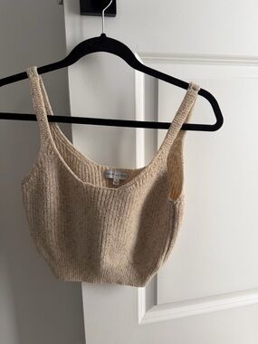 Paper Crane Beige Ribbed Knit Crop Tank